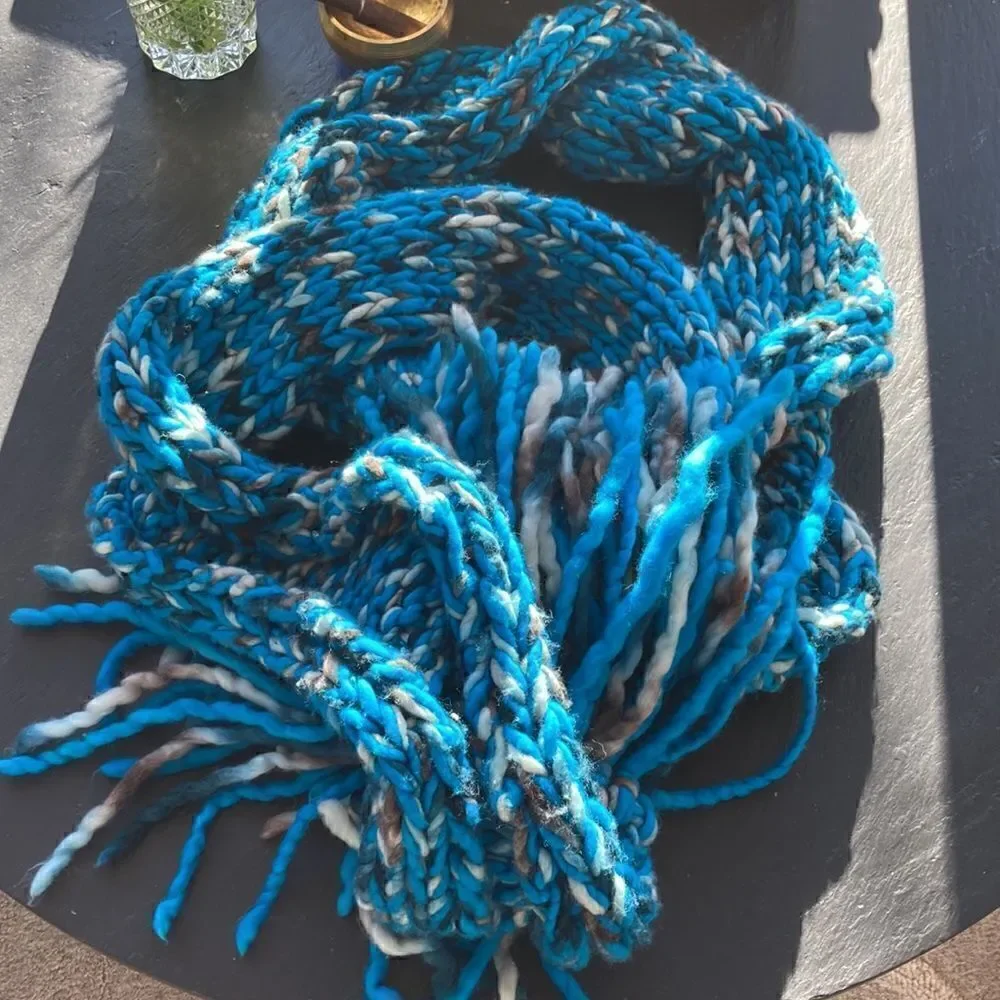 HAND CRAFTED Luxury Chunky scarf wool 2 strand 120”x10”Malabrigio Rasta Yarn